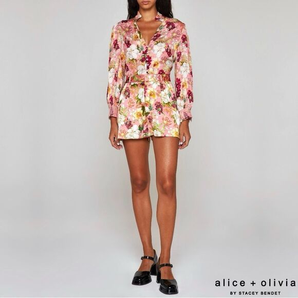 Alice + Olivia **NWT** Conry Pleated Juniper Floral Rose Print Satin Shorts - Picture 3 of 14